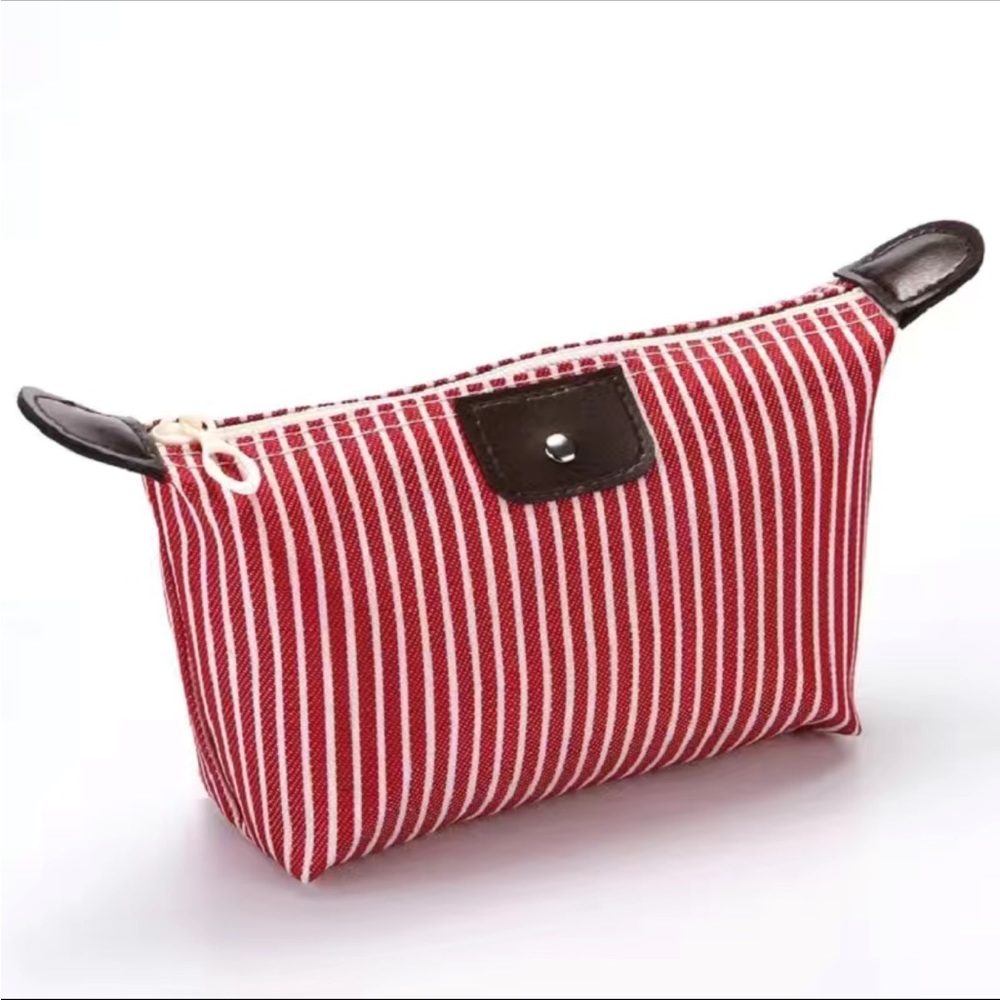 Portable Lightweight Red and Cream Zip Close Cosmetic Bag